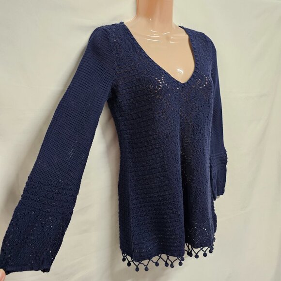 Lilly Pulitzer Athena Crochet Pullover Tunic Sweater Women Size M Blue - Picture 7 of 11